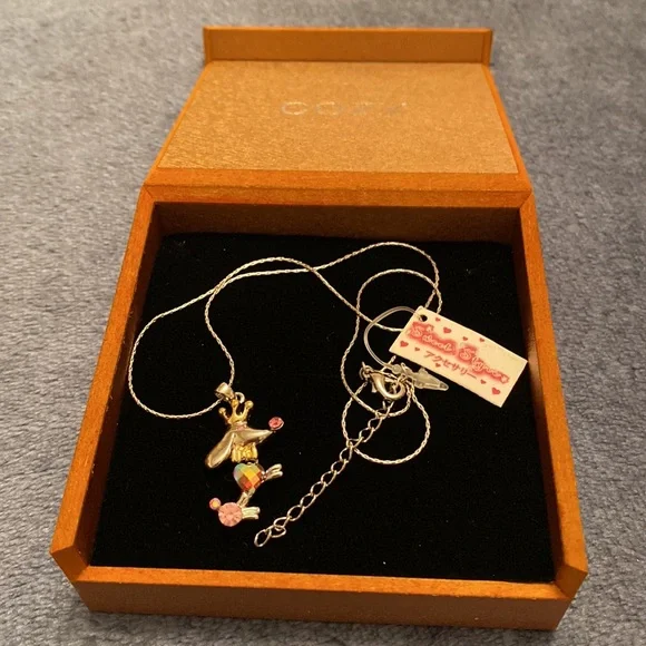 Princess Dog Pink Crystal Heart Pendant Silver Necklace - Picture 4 of 5